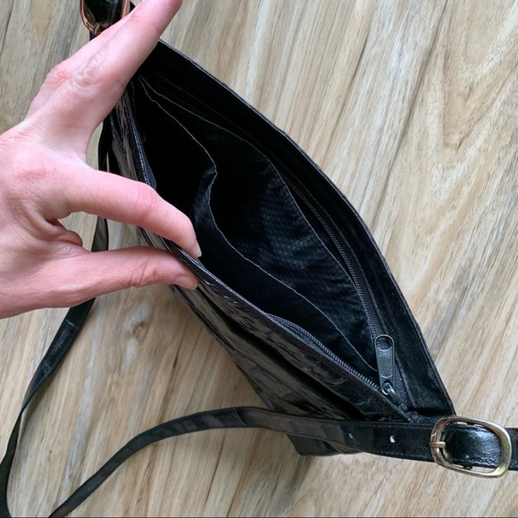 VINTAGE 70s/80s Black Eel Skin Crossbody Bag Retro Glam - Picture 5 of 9